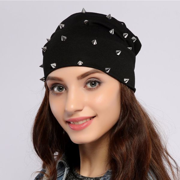 

geebro women's beanies & skullies hip-hop style rivet shine mens beanie hats casual solid beanie 10 color js282