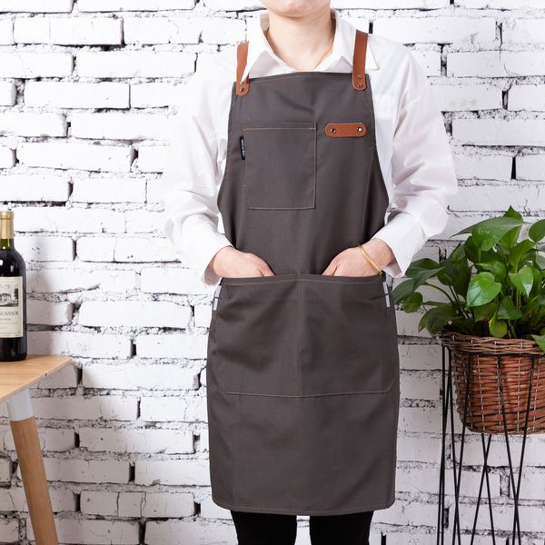 

2019 new fashion adjustable leather cooking kitchen apron for woman men chef waiter cafe shop bbq hairdresser aprons bib smock