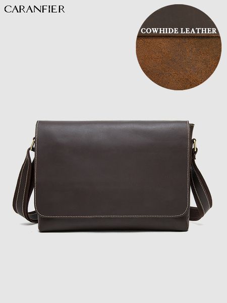 

caranfier mens briefcase vintage genuine cowhide leather quality shoulder crossbody bags business leisure portable messenger bag