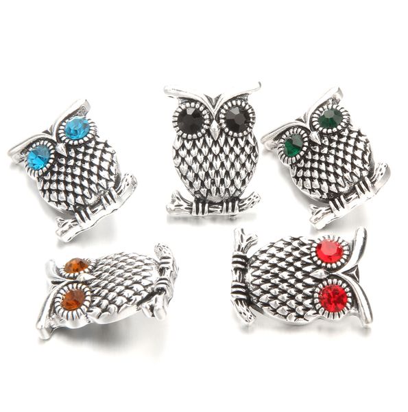 

noosa chunks metal rhinestone owl snap buttons for 18mm snap button necklace bracelet for women snap button jewelry