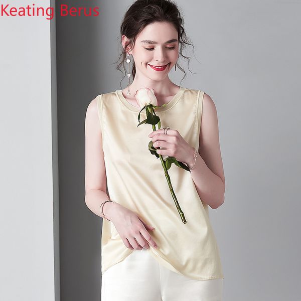 

2019 women's silk vest 100% silk high-end women's summer sleeveless round neck vest inside white black pink simple