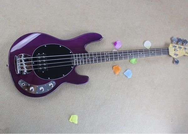 

sting ray4 four-string electric bass guitar transparent purple body black shield after the string, ing