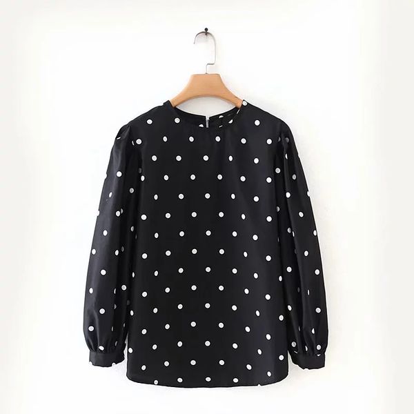 

dot printing o neck nine quarter sleeve women shirt loose smock 2019 autumn leisure lady blouse s6619, White