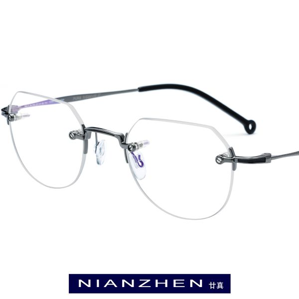 

pure titanium eyeglasses frame men small vintage polygon optical frames rimless eye glasses for women spectacles eyewear 9142, Black