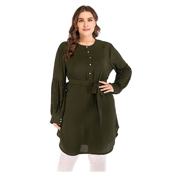 

5xl lace-up loose women dresses fashion round neck long sleeve asymmetrical plus size dresses with sashes, Black;gray
