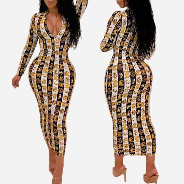 

20ss new arrival women's dress designer for summer luxury snakeskin print long sleeve dress v-neck bodycon dress & club style sale, Black;gray