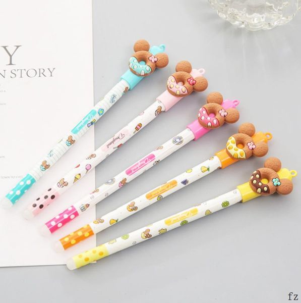 

100 pcs bear cookies gel pens erasable gel ink pens school supplies 0.5mm blue ink neutral pen