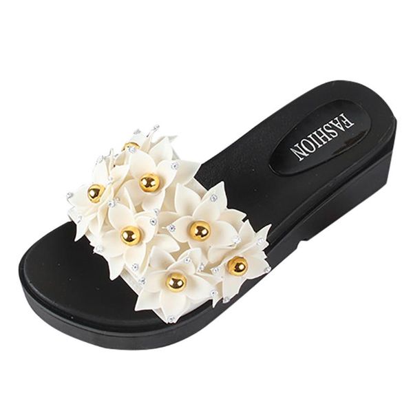 

summer women's fashion shiny slippers low heel shoes woman bohemia casual slipper flat bottom flip flops non-slip beach slippers, Black