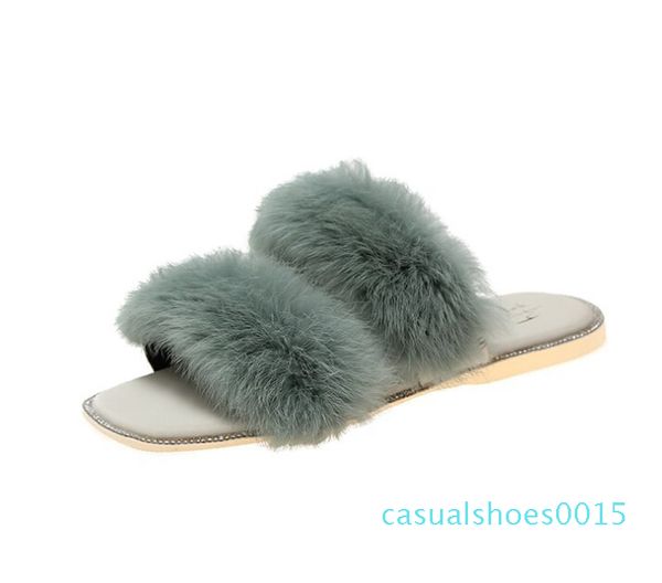

net red fur shoes slippers female autumn and summer new korean version of the wild rhinestone square head wearing a word sandal wholesa c15, Black