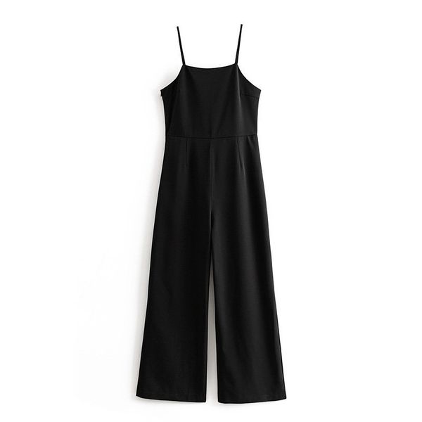

europe and america elegant camisole slim fit high-waisted slimming romper drape trousers women's hong kong style one-piece loose, Black