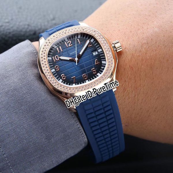 

new jhf aquanaut 5167a cal.324 sc autoamtic mens watch rose gold diamond bezel d-blue textured dial blue rubber strap watches puretime e59f6, Slivery;brown