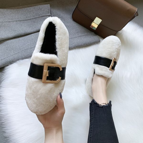

women shoes autumn women's moccasins casual female sneakers loafers fur modis round toe fall winter boat new 2019 leisure, Black
