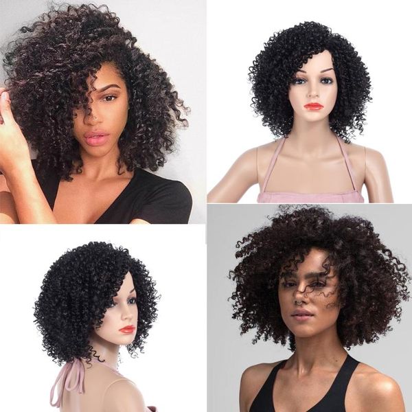 

synthetic wigs 14" short afro kinky curly wig for women heat resistant hair fluffy african american natural black