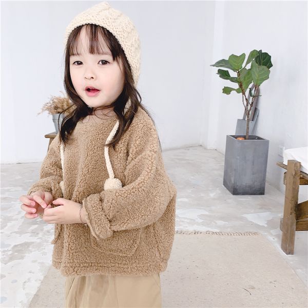 

winter boys girls solid color berber fleece long sleeve hoodies 2019 kids thick loose clothes 1-5y, Black
