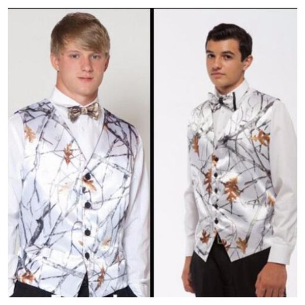 

white camo groom vests 2019 real tree camo men vests with bow camouflage groomsman vest satin custom formal wedding vests, Black