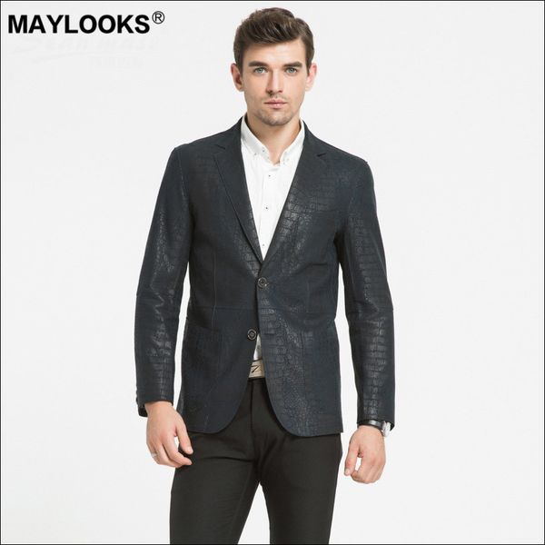 

maylooks 2019 leather men's fashion self-skinned alligator skin sheepskin ws97, Black