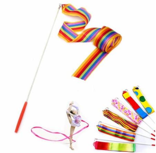 Fedex DHL Freeshipping 4 M Fita de Dança de Ginástica Arte Rítmica Streamer Ginástica Baton Twirling Rod Mix cor