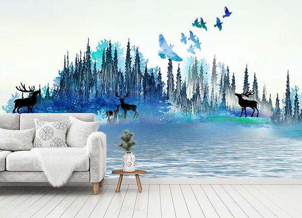 

self-adhesive] 3d blue sea deer black deer 1745632 wall paper mural wall print decal murals