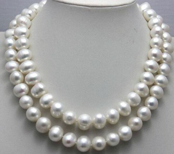 

huge 9-10mm sea natural genuine white pearl necklace 32 ", Silver