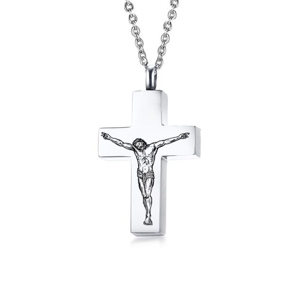 

jesus cross religion faith christian cremation memorial urn pendant necklace for ashes keepsake funeral casket jewelry, Silver