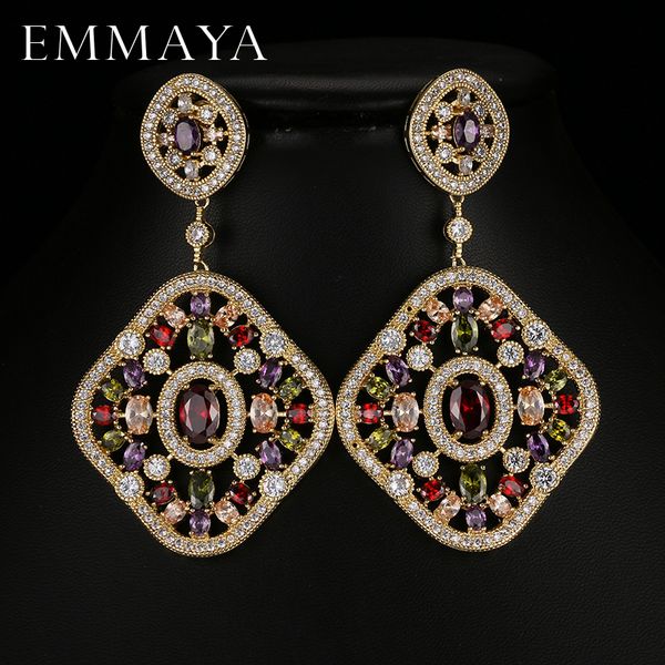 

emmaya new christmas gifts big dangle brincos luxury full shiny cz crystal drop earrings for women wedding jewelry j190628, Golden