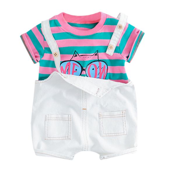 

toddler baby kids boys girls stripe cat overall pants casual outfits set kids clothing newborn clothes roupas infantil, White
