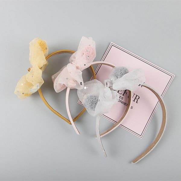 

2020 new korean style child hairbands yarn bow princess headwears for girl fashion hair accessories, Slivery;white