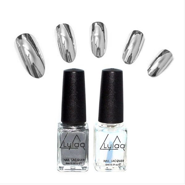

2pcs 6ml silver mirror effect nail polish coat nails art tips nail polish set