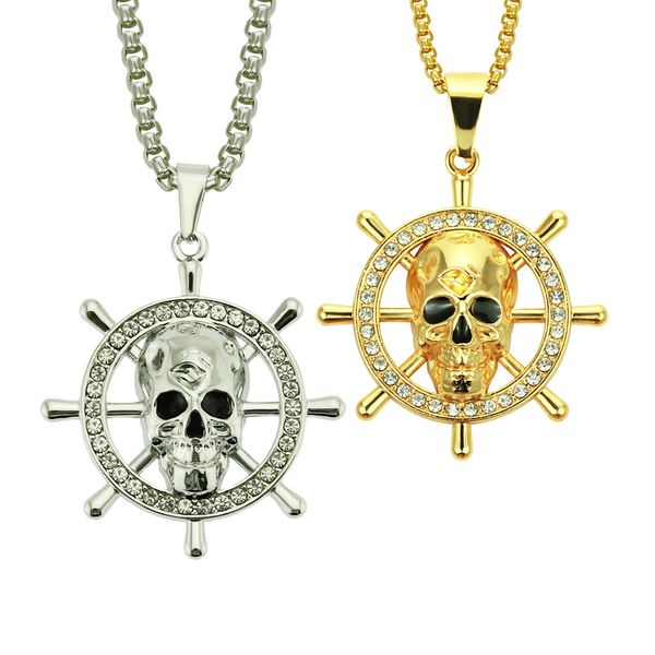 

new 18k gold plated stainless steel bling diamond vintage anchor skeleton necklace twist chain 2 hip hop punk rock jewelry gifts for guys, Silver