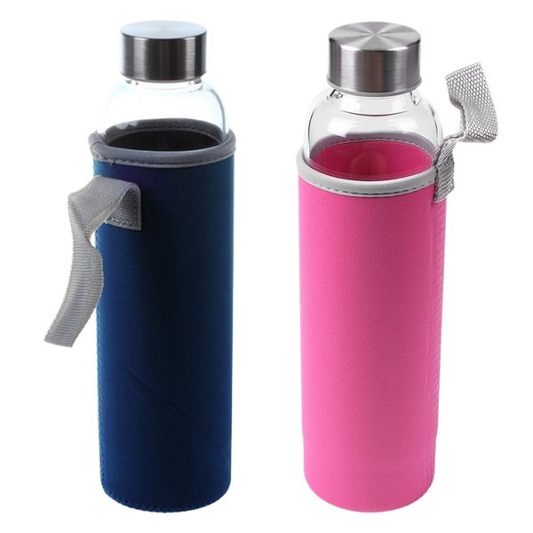 

2pcs стекло спорт бутылки воды с фильтром чай infuser защитная сумка 550ml - розовый темно-синий другие выпекание