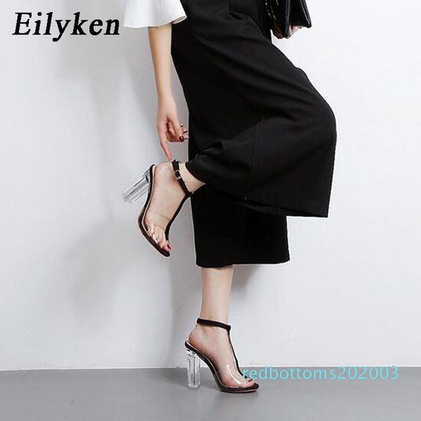

eilyken 2020 new pvc women sandals clear transparent ankle strap high heels party sandals women shoes size 35-42 r03, Black