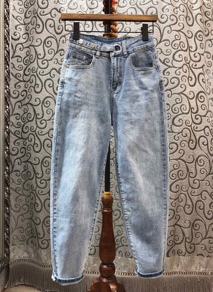 

winter and autumn 2019 new women's symmetrical pocket decoration all over denim trousers casual pants 1120, Blue