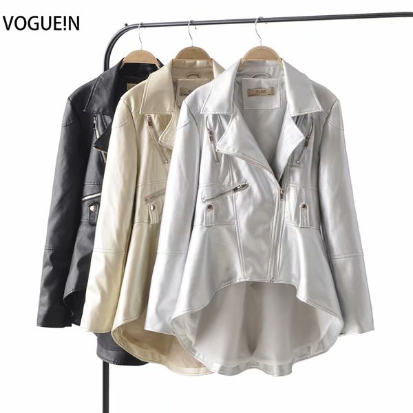 

voguein new womens bright color faux leather black asymmetrical bomber jacket coat wholesale