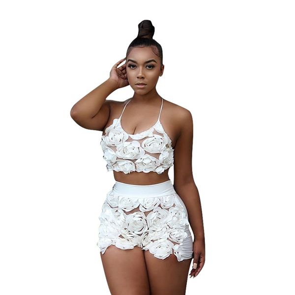 

Women Summer Patchwork 2Pcs Pants Fashion Designer Shorts Set Women Halter Lace Suits Casual Apparel