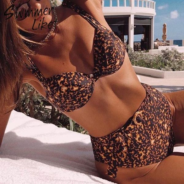 

push up bikini set high cut bathing suit leopard print swimwear women 2020 fashion high waist swimsuit female summer biquini new, White;black