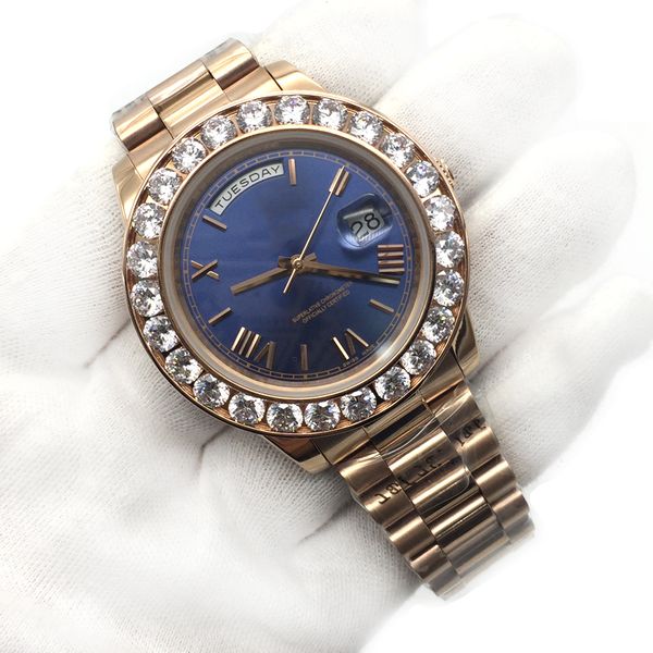 

Luxury Brand 43mm Big Diamonds Rose Gold President Day-Date Sapphire Cystal Men Watches Automatic Mechanical Movement Male Wrist Watch