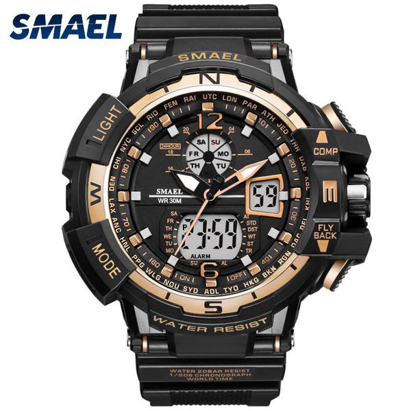 

smael waterproof sports men watches shock watch relogio military army man wristwatch digital montre homme electronic watch clock ly191213, Slivery;brown