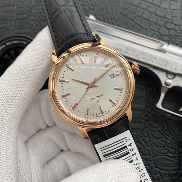 

luxury mens watches 42mm dial real leather strap watch complete calendar designer watches automatic movement watches, Slivery;brown