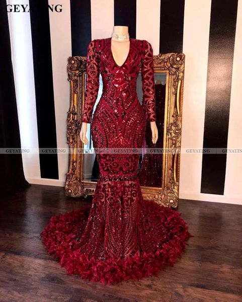 

burgundy long sleeve mermaid feather prom dresses black girls royal blue graduation dress plus size silver formal evening gown, White;black