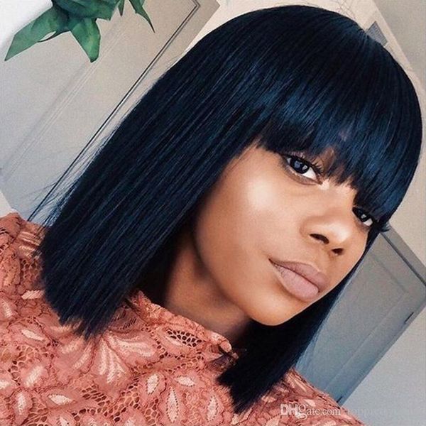 Bob Short Wigs With Bangs Glueless Front Lace Wigs Human Brazilian