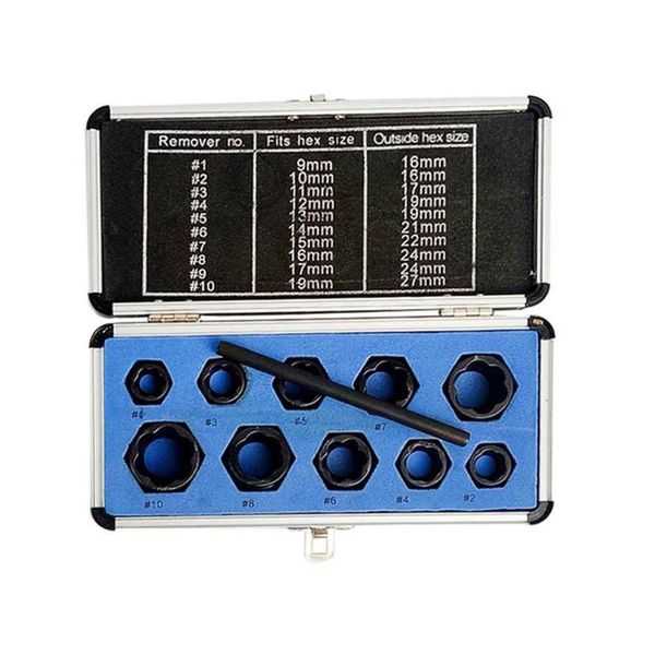 

11pcs / set extractor damaged bolts nuts screws remover extractor tools threading tools set black nuts and bolts box