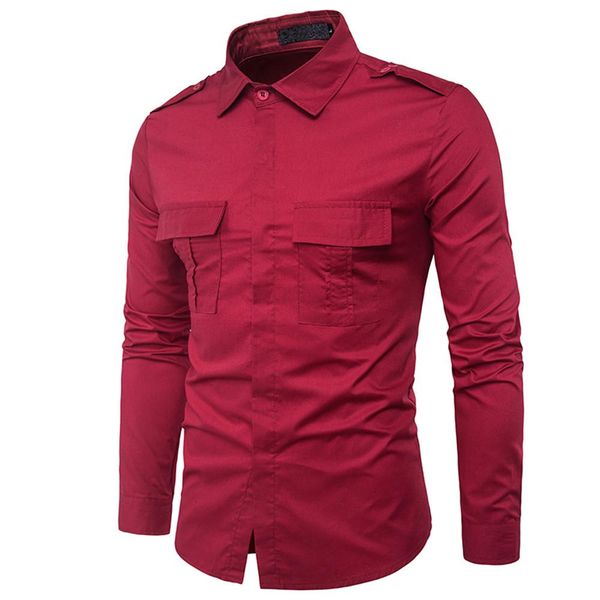 

muqgew 2019 мода мужская рубашка slim fit мужская осень повседневная combat хлопок slim fit рубашка с длинным рукавом топ блузка#g4, White;black