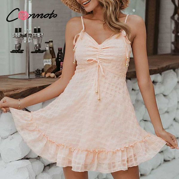 

conmoto ruffles pink chiffon dresses women beach summer 2020 casual ladies backless dress boho female robe vestidos, Black;gray