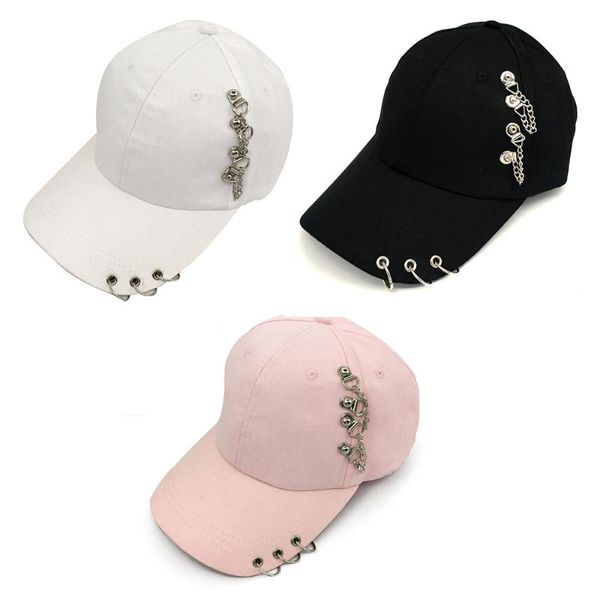 

fashion women chain baseball cap adjustable punk outdoor sports ring caps snapback hat dropshipping, Blue;gray