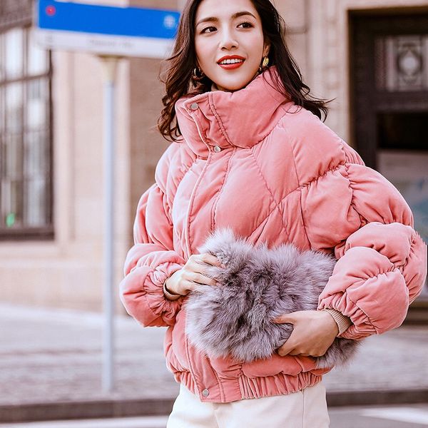 

2018 winter original design gloria&black/pink fashion velvet corduroy oversize loose warm thick duck down jacket coat