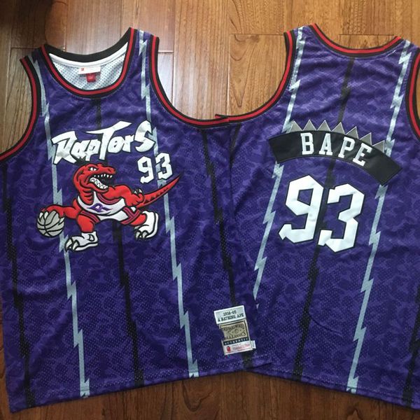 

men bapexmitchell & ness toronto raptors nba 93 bape purple double-embroidered jersey, Black;red