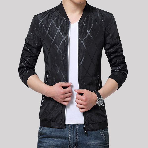 

spring autumn bomber jacket men fashion slim plaid thin rib sleeve business casual r clothes mens bomber jackets, Black;brown