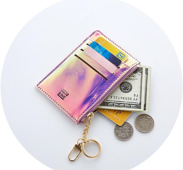 Women Mini Laser Man Words Colors Colorful Colours Lady Zip Moust Multi Fashion Fashion Short Card Holder Ultrathin Simp