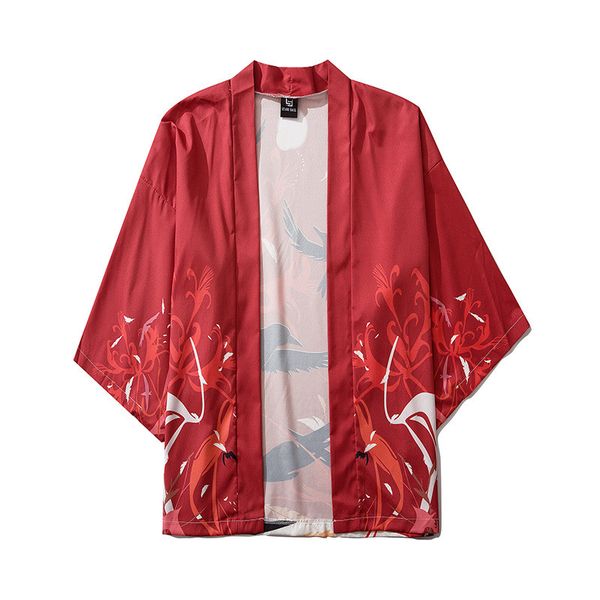 

men kimono designer chinese style bird print loose thin shirt spring o neck men clothes, White;black