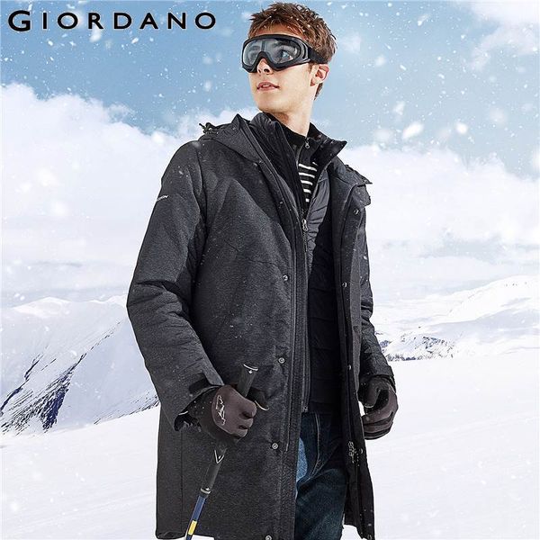 

giordano мужская куртка мужская печатная светоотражающая паттен 3-в-1 капюшон шнурок зимнее пальто водонепроницаемая съемная жакета, Tan;black